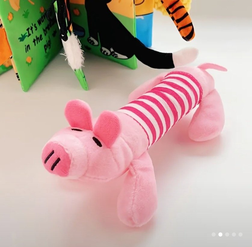 Pembe Çizgili Peluş Domuz Oyuncak, köpek Çiğneme oyuncağı - Görsel 2