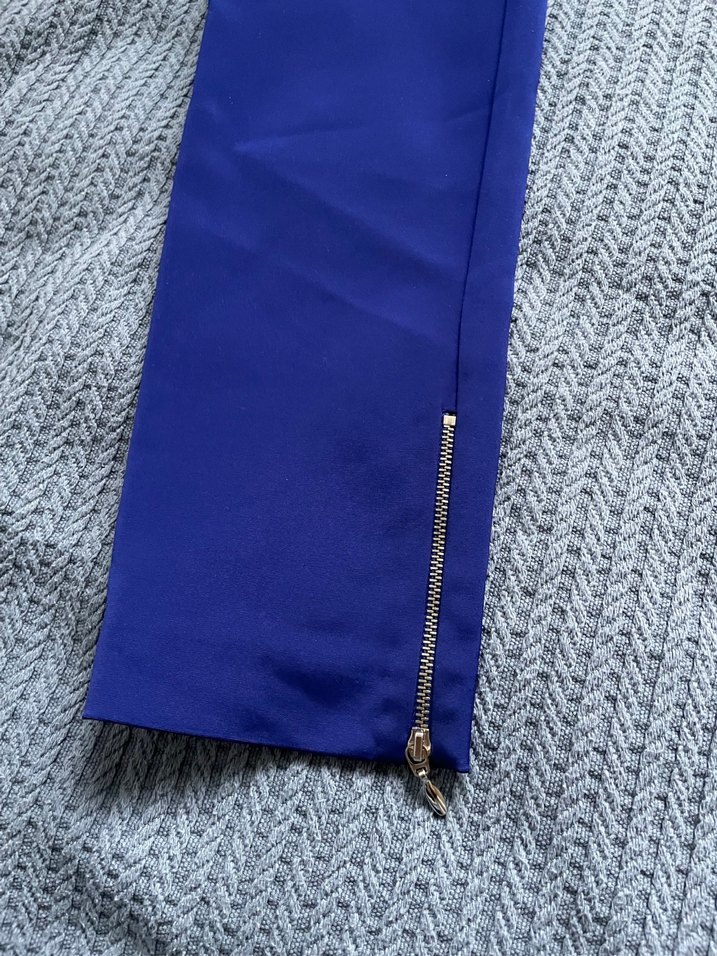 FABRİKA ETİKETLİ Saks Mavi Fermuarlı Regular Fit Kumaş Pantolon - Görsel 4