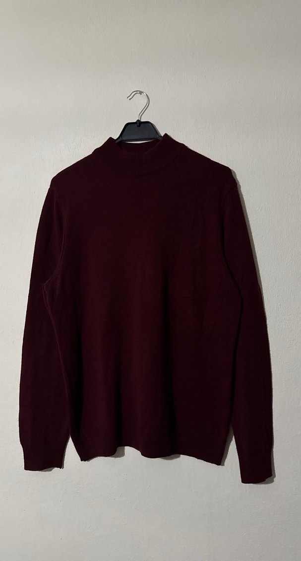 Defacto Bordo Yüksek Yaka Erkek Triko L Beden - Görsel 3