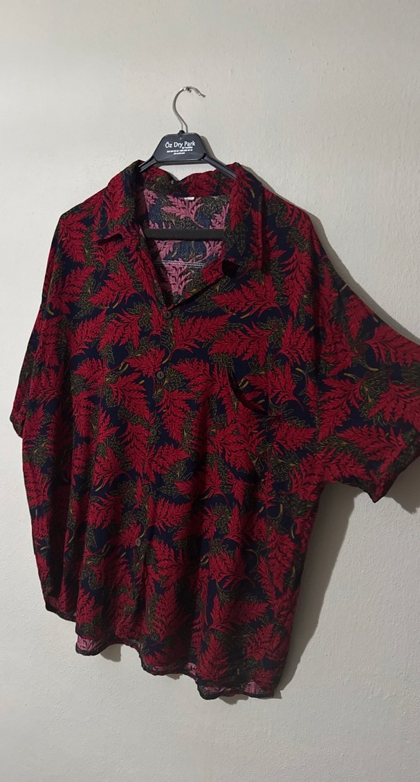 Kırmızı Desenli Bohem Düğmeli Gömlek XXL - Görsel 2