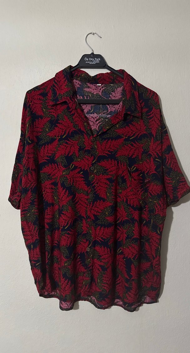 Kırmızı Desenli Bohem Düğmeli Gömlek XXL - Görsel 3