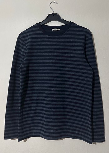 Koton Erkek Lacivert Gri Çizgili İnce Sweatshirt - Görsel 3