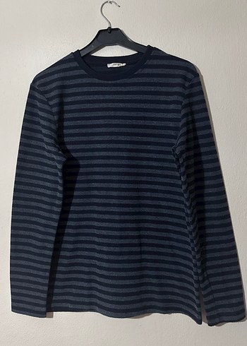 Koton Erkek Lacivert Gri Çizgili İnce Sweatshirt - Görsel 4