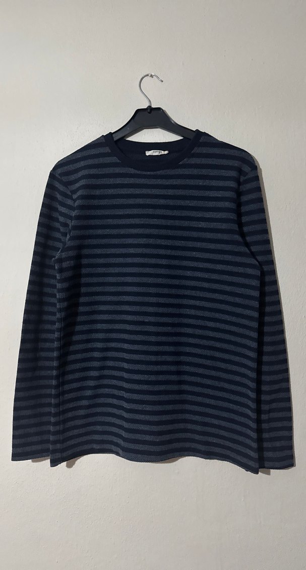 Koton Erkek Lacivert Gri Çizgili İnce Sweatshirt - Görsel 3