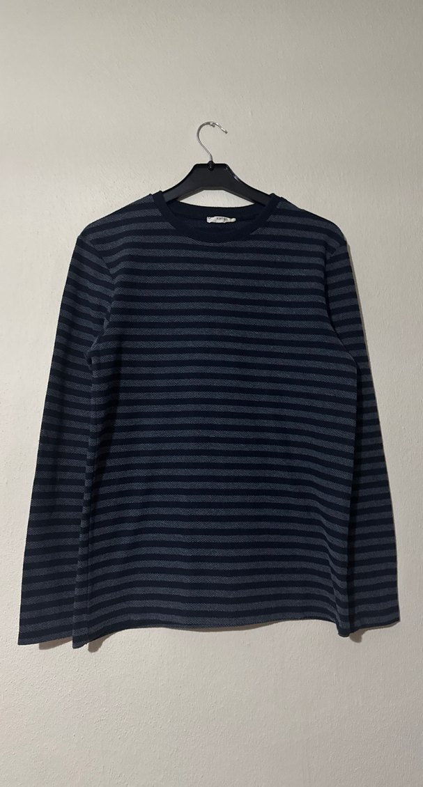 Koton Erkek Lacivert Gri Çizgili İnce Sweatshirt - Görsel 2