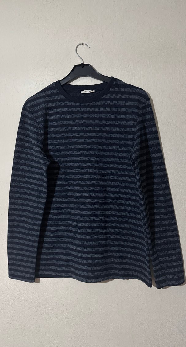 Koton Erkek Lacivert Gri Çizgili İnce Sweatshirt - Görsel 4