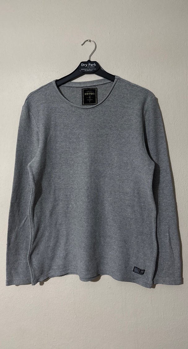 Koton Gri Erkek Uzun Kollu İnce Sweatshirt - Görsel 3