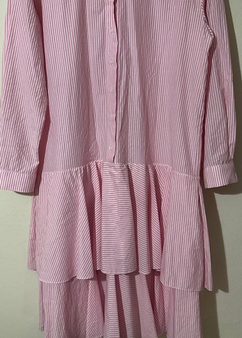 Pembe Çizgili Uzun Kollu Kadın Tunik Elbise - Görsel 8