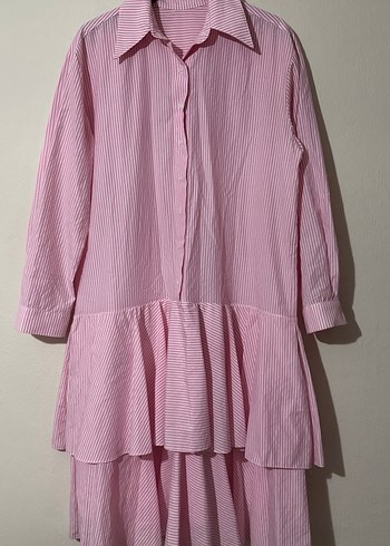 Pembe Çizgili Uzun Kollu Kadın Tunik Elbise - Görsel 2