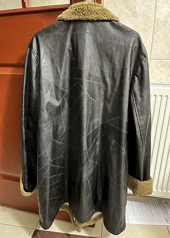 Kahverengi Kürklü Siyah Kadın Vintage Deri Ceket - Görsel 3