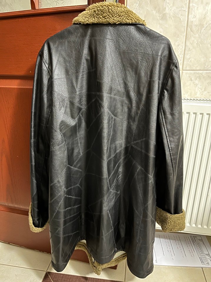 Kahverengi Kürklü Siyah Kadın Vintage Deri Ceket - Görsel 3