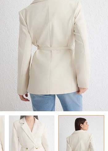 Bej Düğmeli Kadın Blazer Ceket - Görsel 4