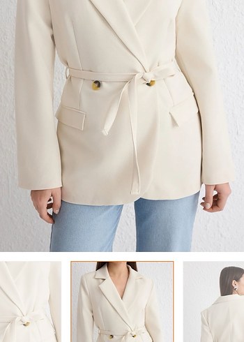Bej Düğmeli Kadın Blazer Ceket - Görsel 3