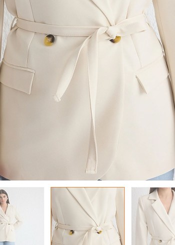 Bej Düğmeli Kadın Blazer Ceket - Görsel 5