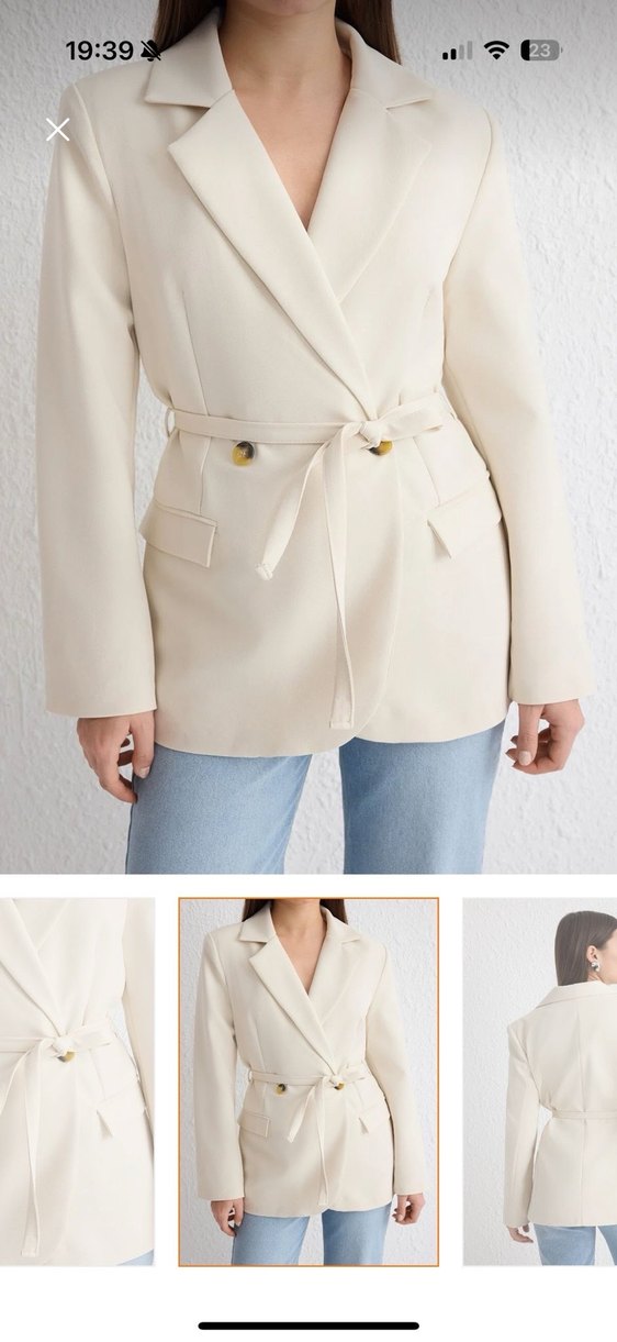 Bej Düğmeli Kadın Blazer Ceket - Görsel 3