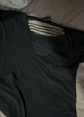 Kızlar İçin Siyah Rock Punk Baskılı Tişört - Görsel 2