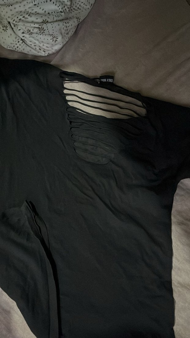 Kızlar İçin Siyah Rock Punk Baskılı Tişört - Görsel 2