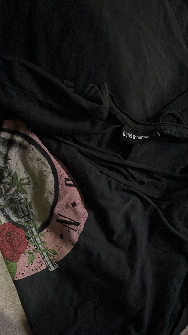 Kızlar İçin Siyah Rock Punk Baskılı Tişört - Görsel 3