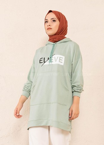 Kadın Khaki Uzun Kollu Midi Tunik - Görsel 2