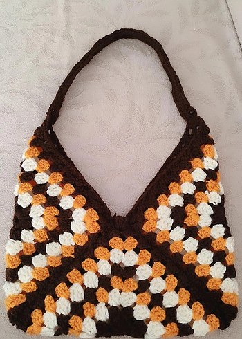 Kahverengi Örgü Bohem Kadın Çanta - Görsel 2