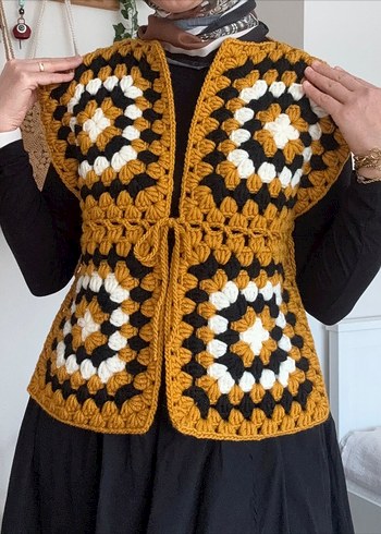 Bohem Çok Renkli Örgü Kadın Yelek - Görsel 2