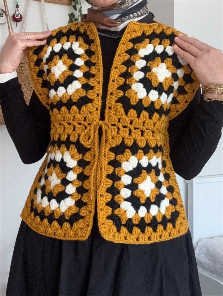 Bohem Çok Renkli Örgü Kadın Yelek - Görsel 2