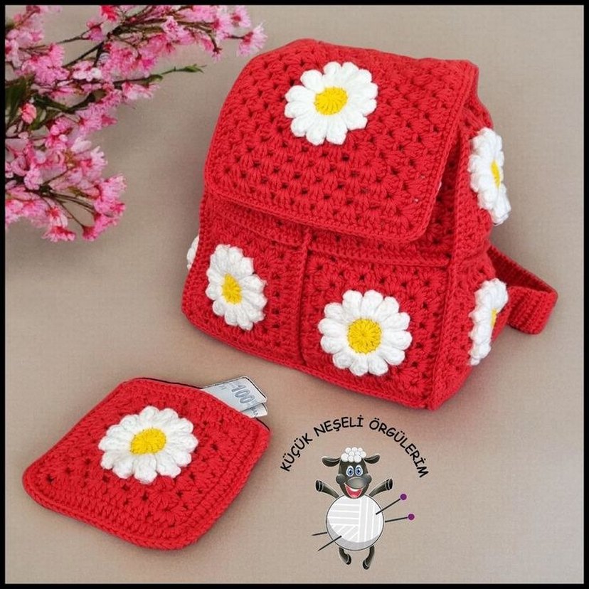 Pembe ve Mor Çiçekli Çocuk Bohem Sırt Çantası - Görsel 2