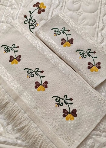 Nakışlı Beyaz Havlu Seti - Görsel 5