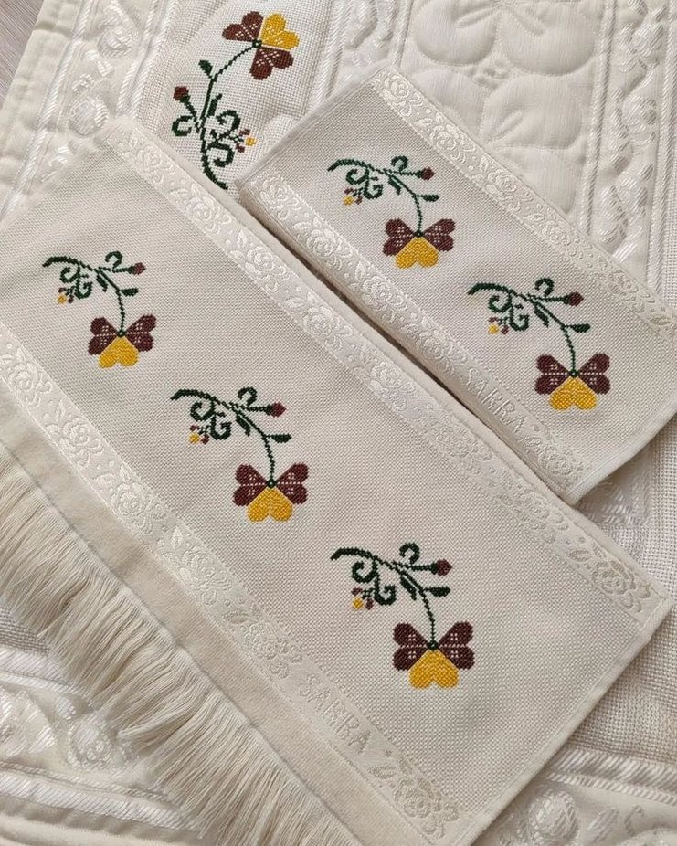 Nakışlı Beyaz Havlu Seti - Görsel 5