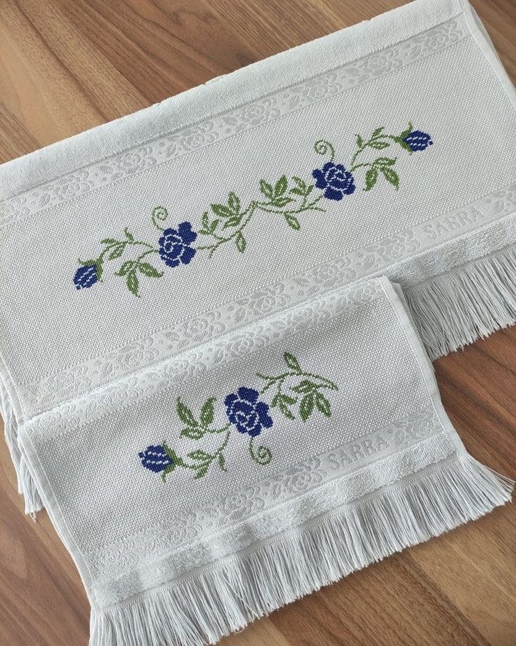 Nakışlı Beyaz Havlu Seti - Görsel 4