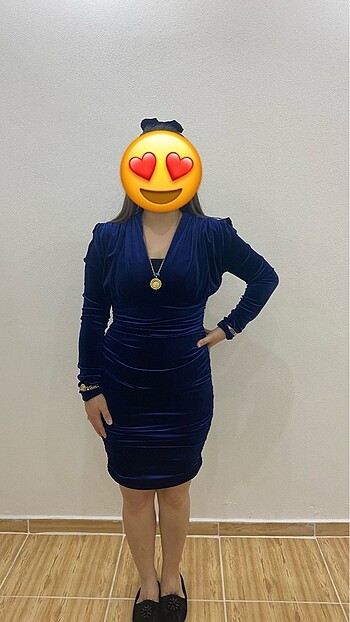 s Beden Kadife lacivert şık gece elbisesi
