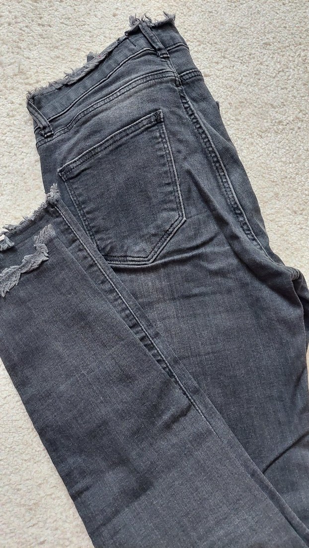 Gri Normal Boy Slim Kesim Kadın Kot Pantolon - Görsel 2