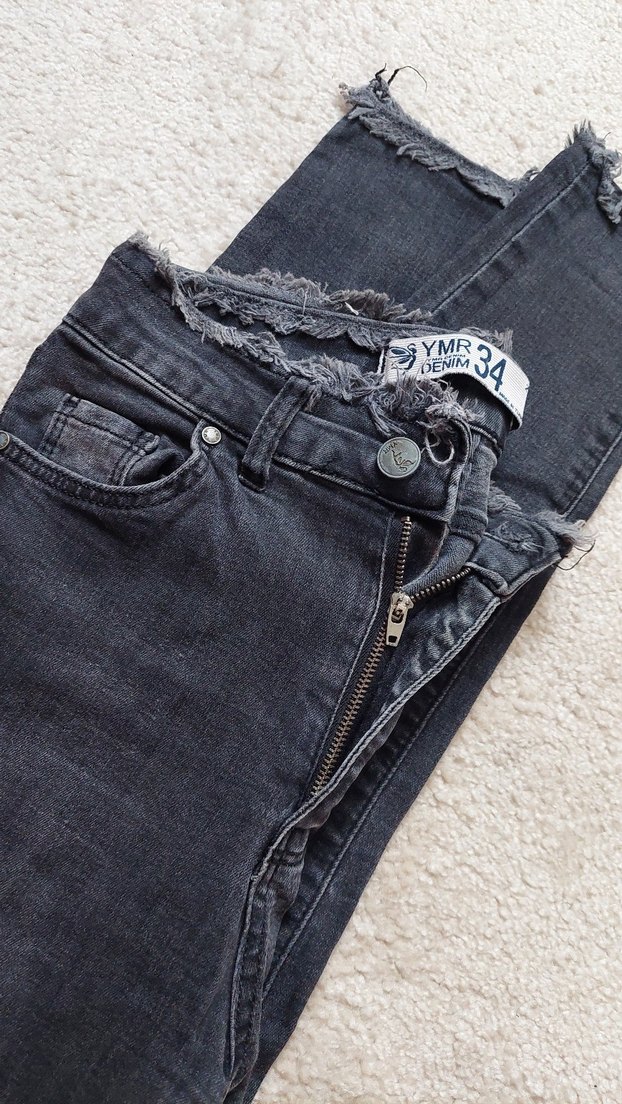 Gri Normal Boy Slim Kesim Kadın Kot Pantolon - Görsel 3