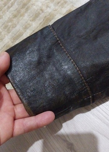 l Beden Düğmeli Kahverengi yumuşak deri mont L beden