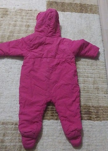Kapüşonlu Pembe Nakışlı Bebek Tulumu - Görsel 5