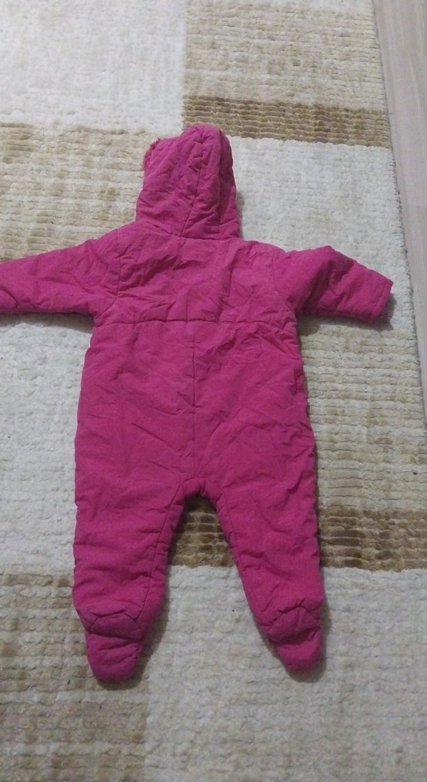 Kapüşonlu Pembe Nakışlı Bebek Tulumu - Görsel 5