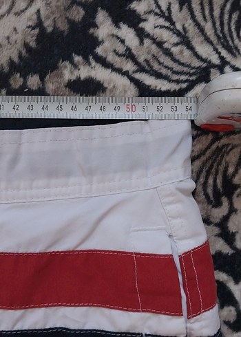 Beyaz Erkek Mini Şort - Renkli Şeritli Bel ölçümü 54 cm - Görsel 7