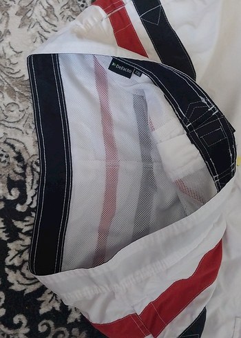 Beyaz Erkek Mini Şort - Renkli Şeritli Bel ölçümü 54 cm - Görsel 4