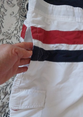 Beyaz Erkek Mini Şort - Renkli Şeritli Bel ölçümü 54 cm - Görsel 2