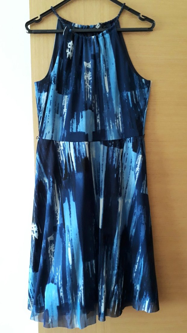 Mavi Yüksek Yakalı Midi Elbise - Görsel 2