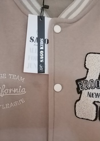 Bej Nakışlı, Çıtçıtlı, Uzun Kollu Unisex  Ceket - Görsel 2