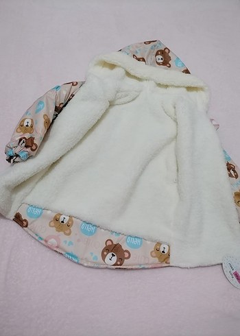 Kapüşonlu, peluş detaylı unisex çocuk mont - Görsel 2