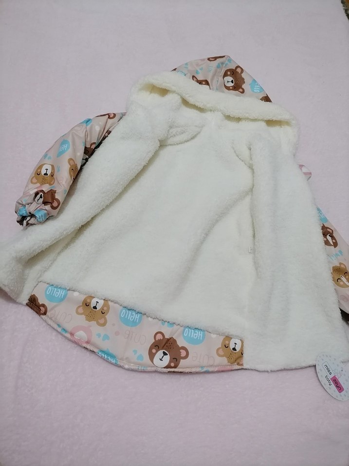 Kapüşonlu, peluş detaylı unisex çocuk mont - Görsel 2