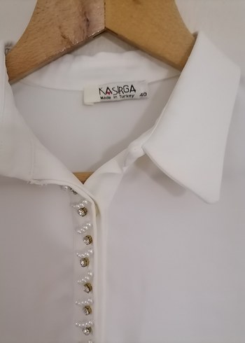 İnci Detaylı Ekru Kadın Gömlek - Görsel 3