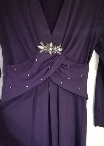 Mor Drapeli Uzun Kollu Jarse Elbise - Görsel 3