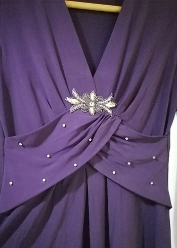 Mor Drapeli Uzun Kollu Jarse Elbise - Görsel 4