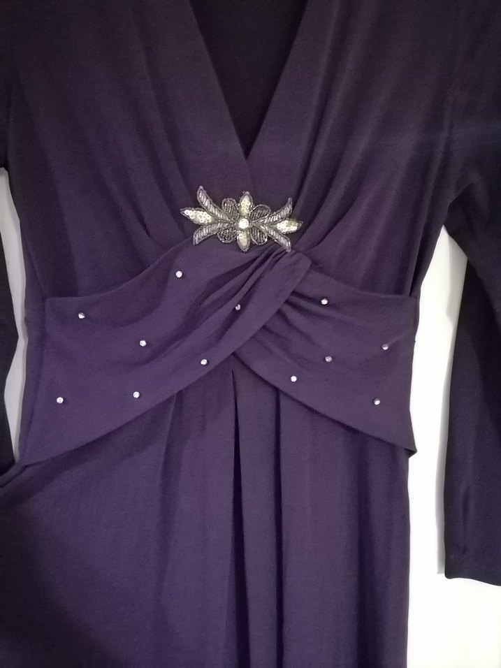 Mor Drapeli Uzun Kollu Jarse Elbise - Görsel 3