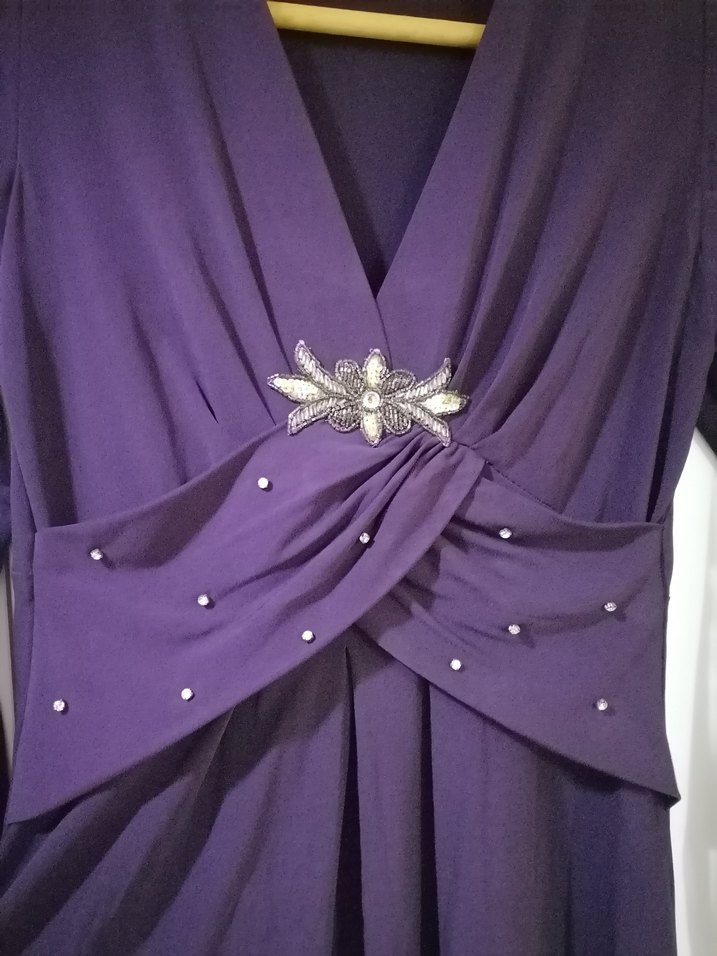 Mor Drapeli Uzun Kollu Jarse Elbise - Görsel 4