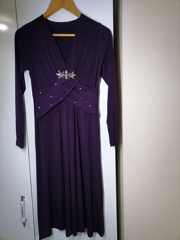 Mor Drapeli Uzun Kollu Jarse Elbise - Görsel 2