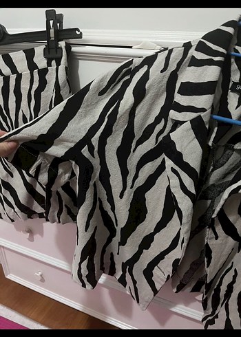 m Beden gri Renk V Yaka Zebra Desenli takım